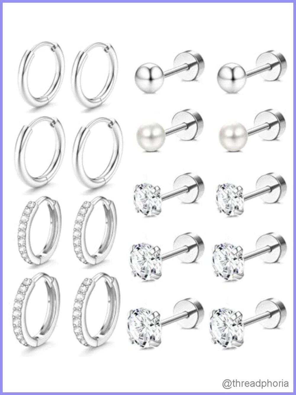 14K Gold Plated Flat Back Stud Earrings Stainless Steel CZ Cartilage Set